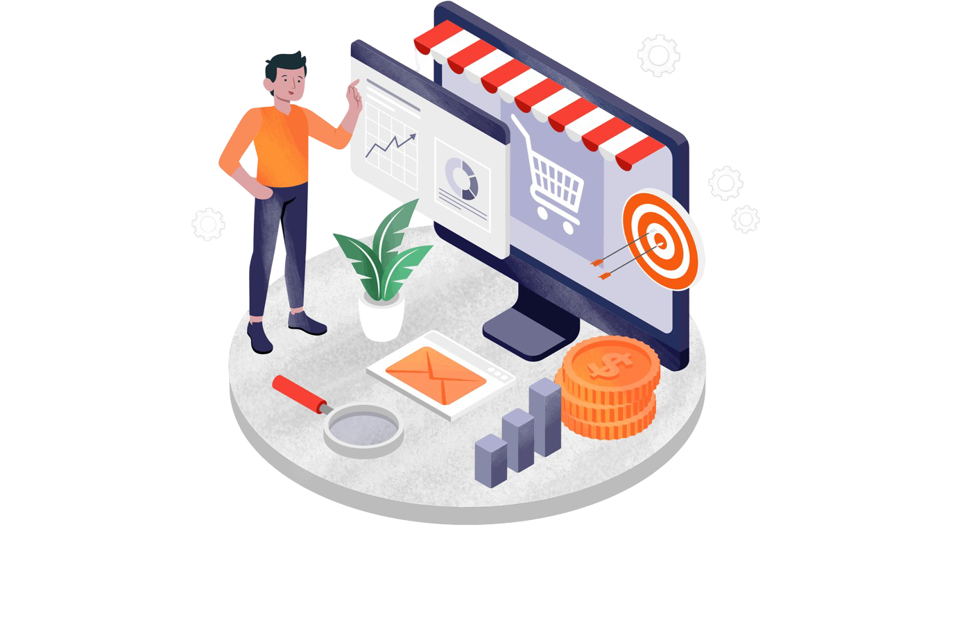 Digital marketing services illustration showing modern technology and business growth